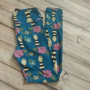LuLaRoe OS legging, bee, teal, floral